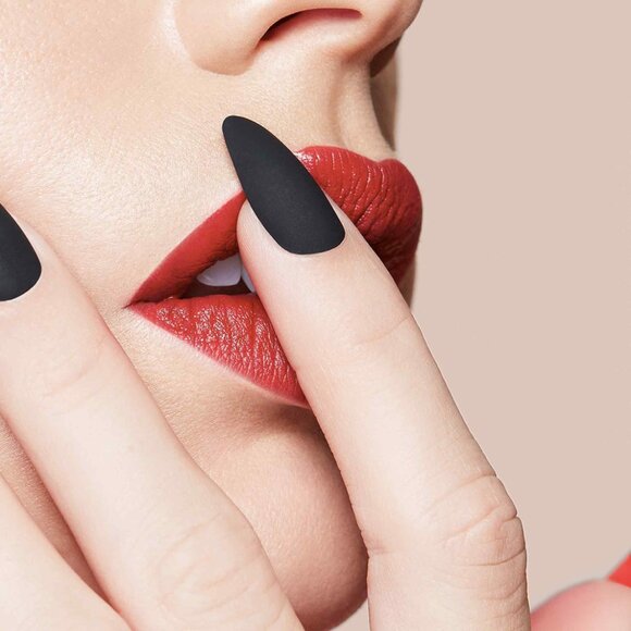 NEW Matte Black CAVIAR ALMOND Reusable Pop-On Manicures® by Static Nails - Picture 3 of 7